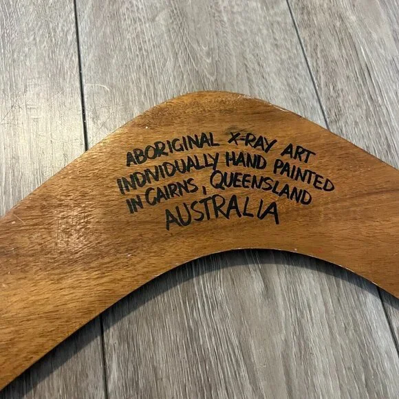 Wooden Boomerang Hand Crafted Australian Aboriginal Artwork Bird Native Turkey - Picture 4 of 4